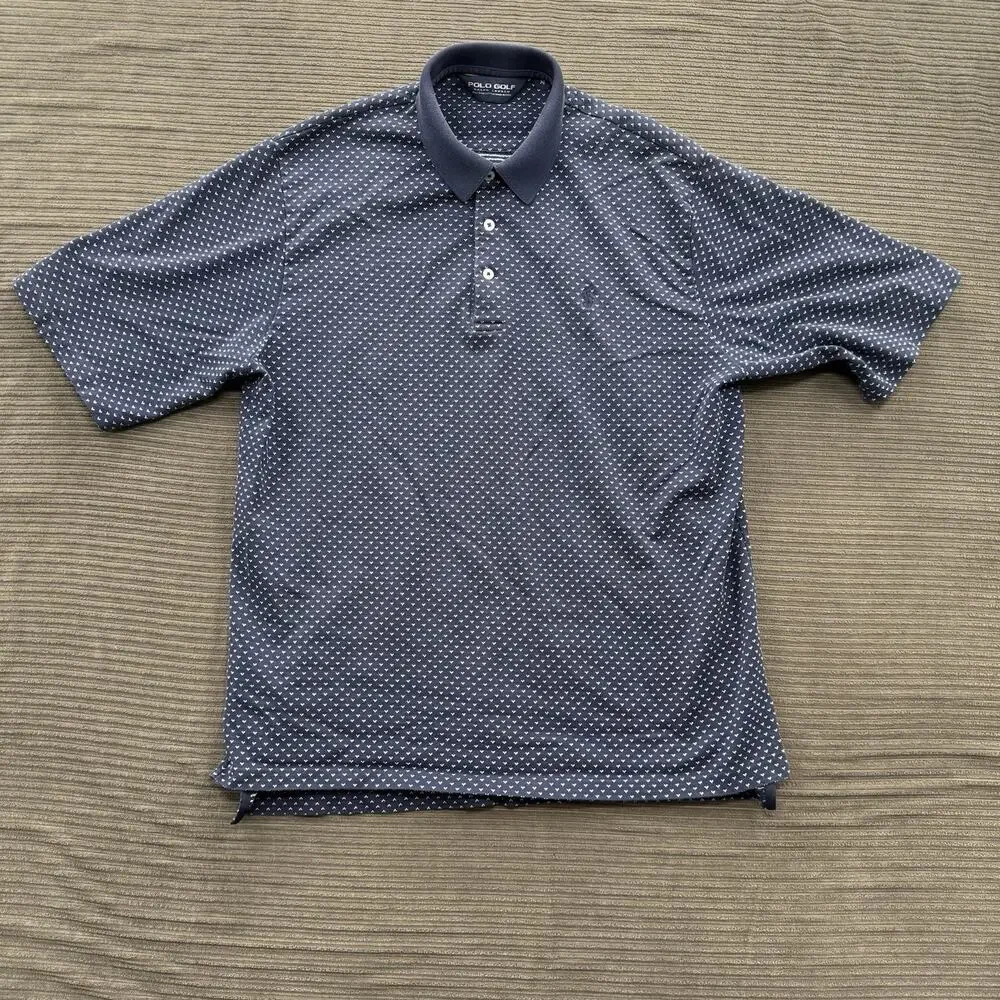 Polo Golf Ralph Lauren Polo Shirt‎ Men Medium Navy Polka Dot Heart Pattern.